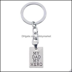 Sleutelringen Sieraden Creatief gesneden mijn vader Hero English Letters Hanger Sleutelhanger Dog Tag Vader Auto Assinals Gift Drop Delivery 2021 7OQNJ