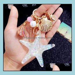 Sleutel Ringen Sieraden Creatieve Trinket Nieuwigheid Imitatie Parel Shell Starfish Kwastje Sleutelhanger Charm Auto Chain Ring Houder Bag Aessory Gift R127