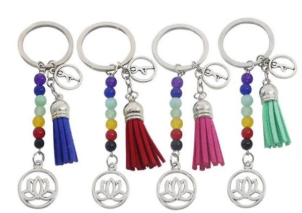 Porte-clés Bijoux Personnalisé 1 Pc Gland Lotus Chakra Pendentif Porte-clés Femmes Sac Flottant Charmes Mticolor Perles Yoga Goutte D'énergie Delive9291907 LL