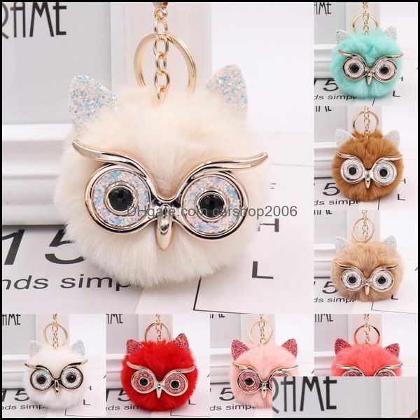 Porte-clés Bijoux Mignon Animal Pompon Belle Jolie Hibou Porte-clés Est Wonderfly Fluffy Fantastique Doux Et Fuzzy Pendentif Keyfo Dhhzj