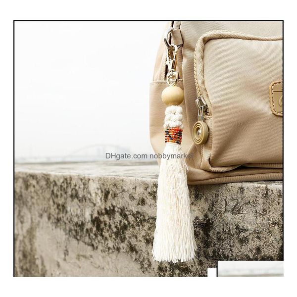 Porte-clés Bijoux Diy Weave Tassel Bag Hangs Handmade Knot Beads Keychain Fashion Will And Sandy Drop Delivery 2021 Bhkfe Dhzxn