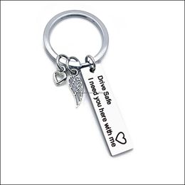 Key Rings sieraden gegraveerde sleutelhanger roestvrijstalen ring rijden nooit sneller dan je engel kan vliegen gestempelde ketens drop levering 2021 rcvge