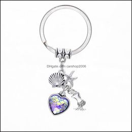 Key ringen sieraden mode drusy druzy sleutelhanger shell zeester zeemeermin hart liefde vissen schaal charmes auto sleutelhanging voor vrouwen drop levering 2021