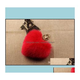 Porte-clés Bijoux Mode Faux Rex Fourrure De Lapin Pom Coeur Chaîne Femme Sac Charmes Homme Bijou De Voiture Porte-clés Femmes Anneau Porte-clés Drop Deliv Dhi3H