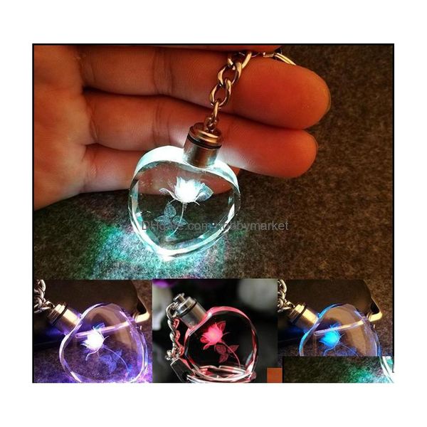 Porte-clés Bijoux Mode Rose Coeur Cristal Lampe De Poche Chaînes Titulaire Changeant Mticolor Led Lumières Couple Porte-clés Drop Delivery 2021 Dh53F