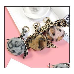 Key ringen sieraden faux konijn bont ketting pompom luipaard plush hart sleutelhanger pom round trinket car tas hanger ring cadeau druppel del dhdfu