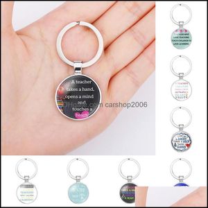 Belangrijkste ringen Sieraden Glass Tijd edelstenen hanger Ring Hoogwaardige leraren Dag Keyfobs Holder Creative Letter Round Keychains Jewel Dhiuw