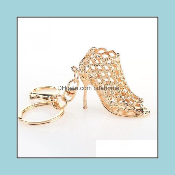 Llaveros Joyas Zapato de tacón alto Llavero Rhinestone Cristal Monedero Coche Mujeres Bolso Encantos Cadenas Moda Aleación decorativa Llaveros Drop Delive