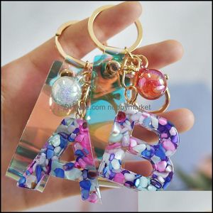 Porte-clés bijoux initiales chaînes acryliques mode A-Z lettre paillettes résine pendentif voiture porte-clés sangle perles porte-clés femmes sac charmes
