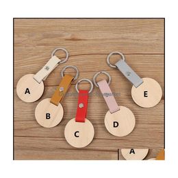 Key ringen sieraden natuurlijke houten schijf sleutelhanger groothandel gepersonaliseerde aangepaste letters blanco pu lederen o houten schijf hanger drop dhlwh