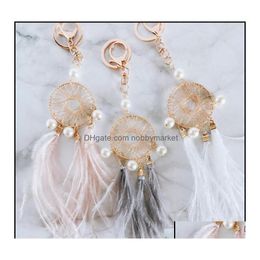 Anneaux cl￩s Bijoux Perle Cha￮nes Holder Pendants Dreamcatcher Cartes cl￩s de porte-cl￩s pour filles Sac Sac Hanging Fashion Charm DHFR1