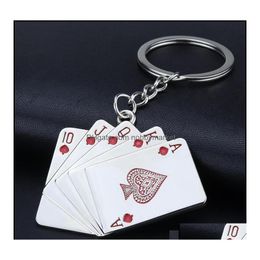 Key Rings sieraden Red Black Royal Flush Poker Speelkaart Ring Metalen sleutelhanger tas Hangende mode Will en Sandy Drop Delivery 2021 Dh95B