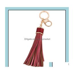 Porte-clés Bijoux Simple Luxe Pu Cuir Glands Chaîne Femmes Porte-clés Sac Pendentif Alliage Porte-Anneau De Voiture Rétro Llavero Drop Livraison Dhi1T