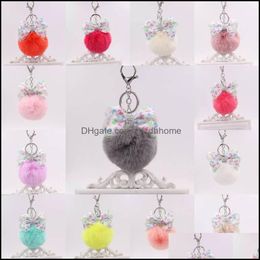 Key ringen sieraden zachte donzige balring kunstmatige konijn fur sleutelhangers goede guality cute pluche pompom keyfobs tas charme voor vrouwen drop deli