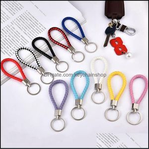 Sleutelhangers Sieraden Groothandelsprijs Pu-leer Gevlochten Geweven Touw Diy Tas Hanger Sleutelhangerhouder Autosleutelring Mannen Vrouwen Sleutelhangers Drop Deliver