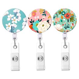 Key Rings Kawaii Flower Intrekbare verpleegkundige Doctor ID Kaart Badge Holder Ring Lanyards Kantoor Levering Geschenken 360 Roterende alligatorclip SMT07