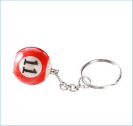 Rings de llave Rings Key 16pcssetlot mini billar en forma de billar en forma de colorf piscina pequeña llaves de pelota pequeña colgante decoración 4287031