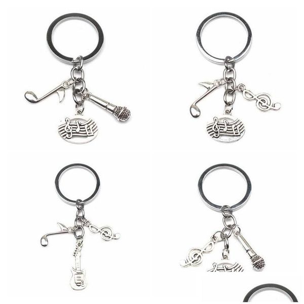 Porte-clés Porte-clés Ancien Sier Professeur de Musique Anneau Microphone Notes Guitare Fait Main Designer Pianiste Porte-clés Cadeau Bijoux Do Your Fa Dhyse