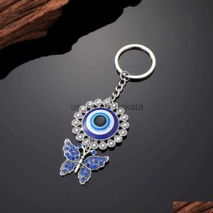 Porte-clés Porte-clés Design classique Antique Sier Blue Evil Eye Porte-clés Pendentif Animal Artisanat Porte-clés Suspendu Ornement Bijoux Pour Cadeau Drop Dhskb x0914