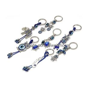 Porte-clés Porte-clés Mode Animal Éléphant Tortue Main Mauvais Yeux Porte-clés Chaîne En Verre Chanceux Bleu Oeil Pendentif Ornement Porte-clés Goutte Dh68Y