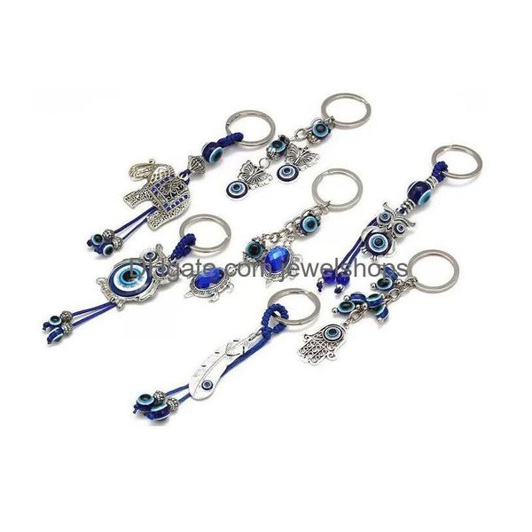 Porte-clés Porte-clés Mode Animal Éléphant Tortue Main Yeux Maléfiques Porte-clés Chaîne En Verre Chanceux Oeil Bleu Pendentif Ornement Porte-clés Drop Dhyby