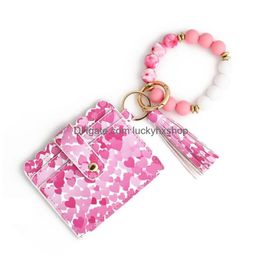 Sleutelringen Key Rings Keychain armband Polslet Sile kralenring met kaartportemonnee Elastische sleutelhanger voor vrouwen Valentijnsdag PRESE DH1DM