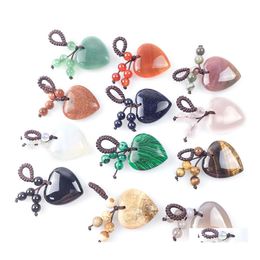 Key Rings Key Rings Natural Crystal Heart Love Stone Keychain 7 Chakra Reki Healing edelsteen kralen Tassel Keyring voor vrouwen drop del dhxmb