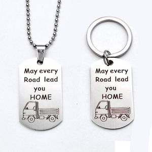 Belangrijkste ringen Keychain Moge elke weg u leidt Home Vaderdag Gift voor vrouwelijke mannen Roestvrijstalen letterketen