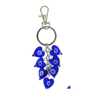 Key Rings L Bravo Team Lucky Blue Heart Cluster Evil Eye Keychain Ring W/Clasp Lock Sign of Protection Blessing Home Keys FFSHOP2001 DHEOW