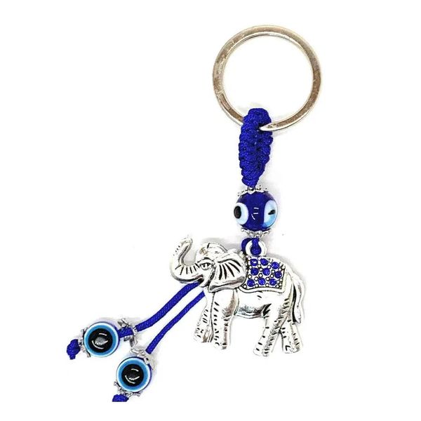 Anillos clave L Equipo de Bravo Elefante Lucky con cristales y Blue Evil Evil Keychain Ring Sign of Protection Bendición Llaves Home Pu Dhgirlssho Dhagn