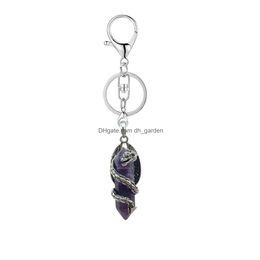 Porte-clés Dernière mode Dragon en métal enveloppé de cristal de jaspe rouge colonne hexagonale en forme de tête pendentif porte-clés livraison directe Dhgarden Dhcl8