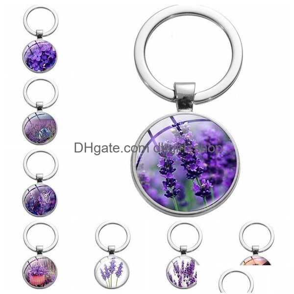 Porte-clés Lavande Verre Cabochon Porte-clés En Métal Photo Porte-clés Sac À Main Suspend Pour Femmes Enfants Bijoux De Mode Volonté Et Bijoux Dhhv3