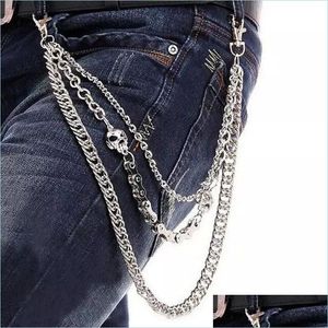 Key Rings Layer Taille Punk Wallet Chain Sier Mens Keychains Skl Biker Link Hook broek Pant Belt Mode sieraden voor jongens C3 Drop D Dh19s