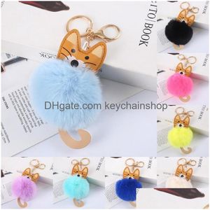 Sleutelhangers Leer Kat Faux Konijnenbont Pompom Keyfobs Mode Tas Hanger Charm Pompoms Sleutelhanger Houder Voor Vrouwen Drop Delivery Sieraden Dho2H