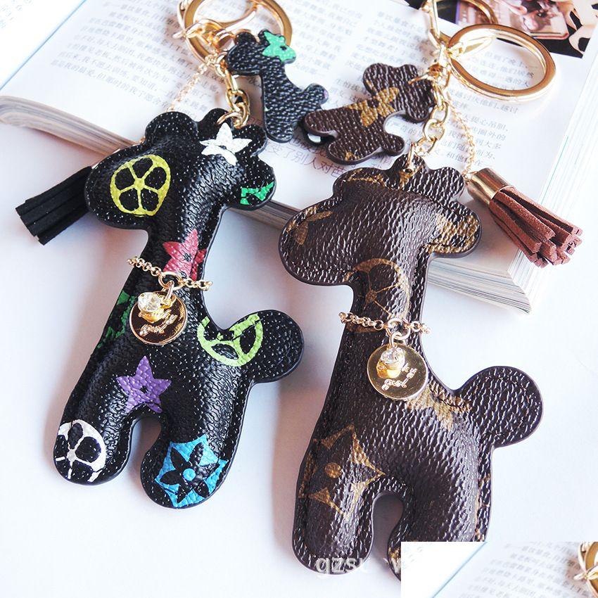 Key Rings Leather Designer Keyring Pu Animal Pendant Bag Charms Keychains Cute Fashion Gift Jewelry Accessories Cartoon Giraffe Chain Dhas4