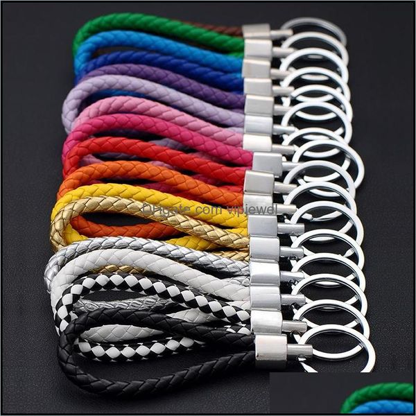 Porte-clés en cuir corde pendentif porte-clés couleur tissé double anneau porte-sac à main ne convient pas à l'utilisation du poignet pas de livraison de baisse 2021 bijou Dhjs1