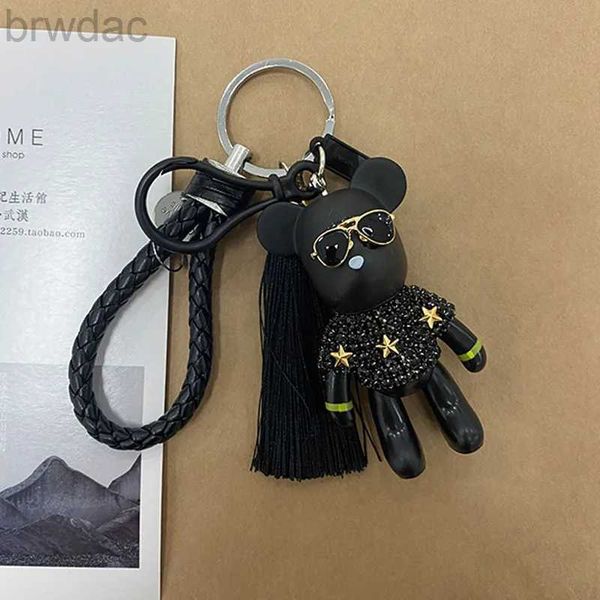 Anillos de llave Weave Rope Bomgom Popobe Popobe con llaves Rhinestone de diario infructuoso Gases de llave de llave Bolsa de anillo de llave colgante negro 240412