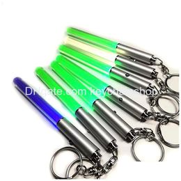 Porte-clés Lampe de poche LED Bâton Porte-clés Fournitures de fête Mini torche Anneau de chaîne en aluminium Durable Glow Pen Wand Lightsaber Light Fire Stic Dhoae