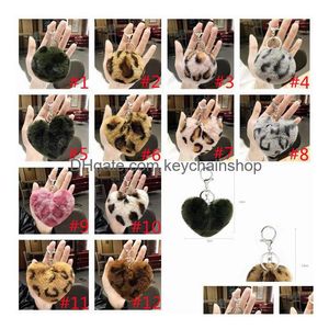 Key Rings Leopard Fluffy Ball Keychain Party voorkeur schattige tas auto hanger Pompom Love Chain Accessoires Creatieve geschenken Drop levering JE DHDQN