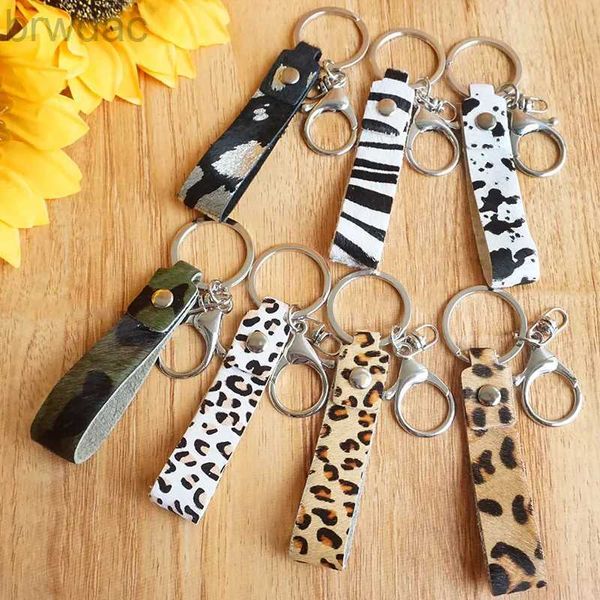 Anneaux clés Leopard en cuir authentique en cuir zébré de vache cutanée pour femmes pour femmes Anneaux clés en cuir 240412