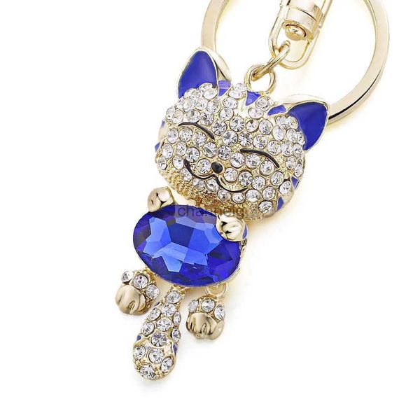 Porte-clés Joli chat cristal strass porte-clés porte-clés anneaux porte-monnaie sac pour voiture porte-clés meilleur cadeau pour femmes fille K218 YQ231204