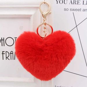 Key Rings Lovely Heart Keychains dames pom poms faux rex konijn fur ball schattige sleutel ketens meisje tas hang auto sleutelring hanger llaveros