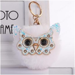 Sleutelringen Lovely Pompom Keychain Jewelry 10 Styles Animal Owl Keyring Creative Rabbit Fur Ball Kerfobs Women Key Holder Bag Pendant DHPAP