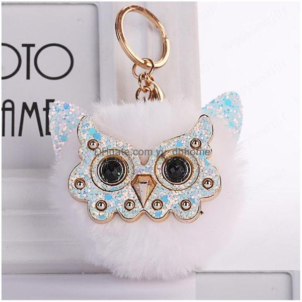 Porte-clés Belle Pompon Porte-clés Bijoux 10 Styles Animal Hibou Porte-clés Créatif Lapin Boule De Fourrure Kerfobs Femmes Porte-clés Sac Pendentif Dhpap