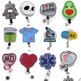 Anneaux clés Médical Cartoon Felt Retractable Badge Holder Pl Reel Nurse Id Name Carte Tag With Clip Drop Livrot