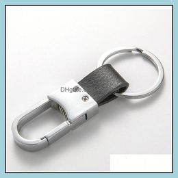 Sleutelringen Heren metaalleren auto Keychain Zwart bruine ketting Drop levering 2021 Sieraden Vipjewel DHV5F