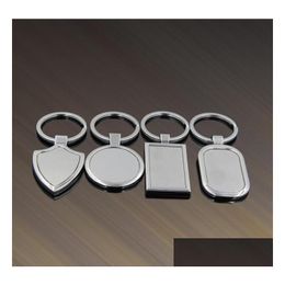 Porte-clés en métal étiquette vierge porte-clés voiture créative porte-clés personnalisé anneau en acier inoxydable publicité commerciale pour la promotion Drop Dh2Gk