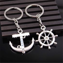 Key Rings Metal Boat Anchor en Rudder Keychain Pirate Roer Keyring Liefdesbrief Paar Key Chains Men Women Bag accessoires G230210