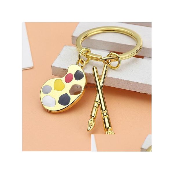 Llaveros Metal Esmalte Artista Pintura Paleta de colores Llavero Pincel Pintor Encanto Llavero Bolsa Colgante Mujeres Hombres Estudiante Moda Joyería DHZVS