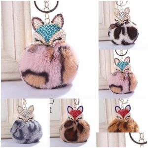 Porte-clés Mini Boule De Fourrure Porte-clés À La Main Fluffy Mignon Pompon Incrusté Strass Lady Sac Accessoires Voiture Pendentif Xmas Drop Delivery Je Dheg5